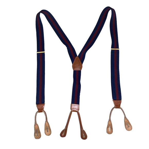 Vintage Y-shaped Striped Navy Adjustable Suspenders with button attachments - Picture 6 of 6